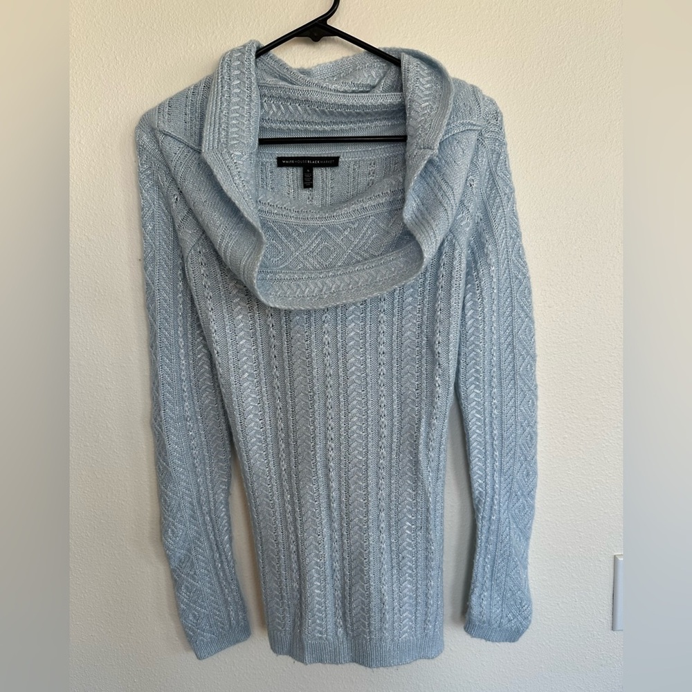 White House Black Market Light Blue Cowl Neck Sweater